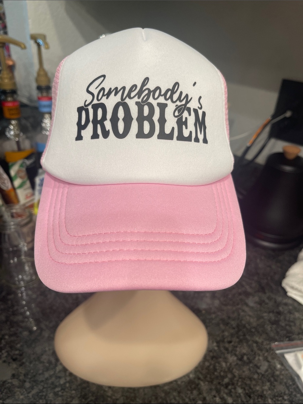 New - Pink & White 'Somebody’s Problem' Trucker Hat - Picture 2 of 5